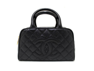 Chanel Black Caviar Quilted Leather Small Bowler Handbag