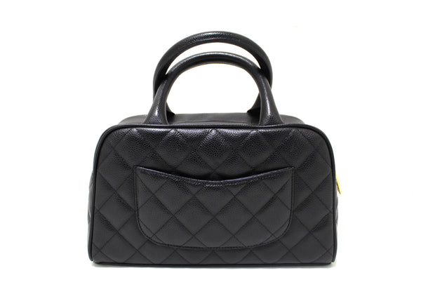 Chanel Black Caviar Quilted Leather Small Bowler Handbag