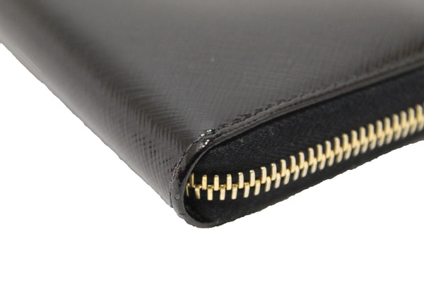 Prada Black Patent Saffiano Leather Zip Around Wallet