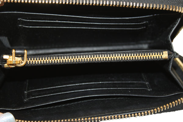 Prada Black Patent Saffiano Leather Zip Around Wallet