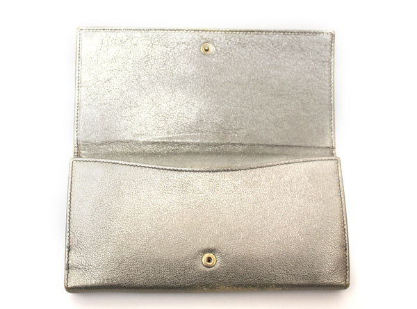 Yves Saint Laurent Metallic Silver Classic Long Wallet
