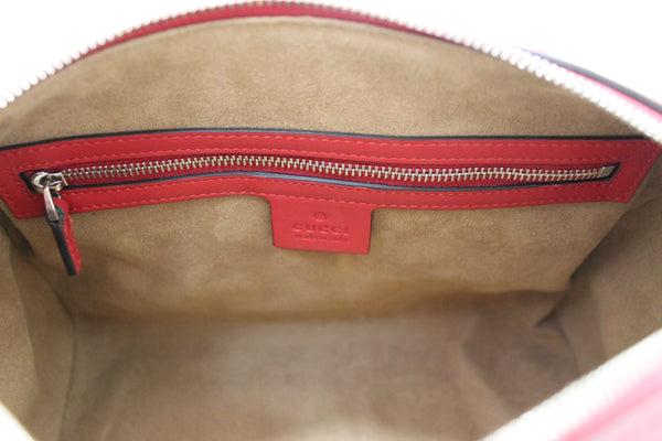 Gucci Brown GG Coated Canvas Supreme with Red Leather Arabesque Top Handle Small Boston Bag