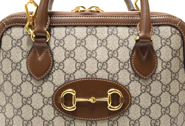 Gucci Brown Classic GG Supreme Horsebit 1955 Top Handle Bag