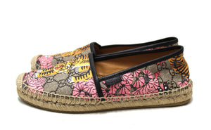 Gucci Tiger Bengal GG塗層帆布espadrille Loafer Flats鞋子尺寸37