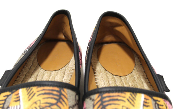 Gucci Tiger Bengal GG coated Canvas Espadrille Loafer Flats Shoes Size 37