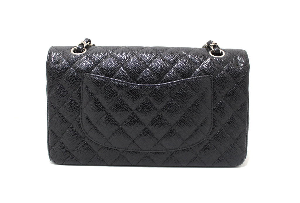 Chanel Classic Black Quilted Caviar Leather Classic Medium Double