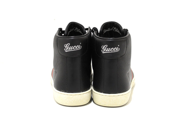 Gucci 男士黑色穿孔皮革高筒運動鞋 7.5 碼