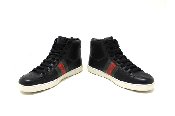 Gucci Men's Black Perforated Leather High Tops Sneakers Size 7.5