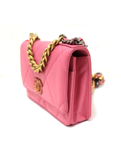 Chanel 19 Wallet On Chain WOC Pink Lambskin Leather