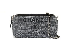Chanel Grey Tweed Canvas Double Zip Wallet on Chain