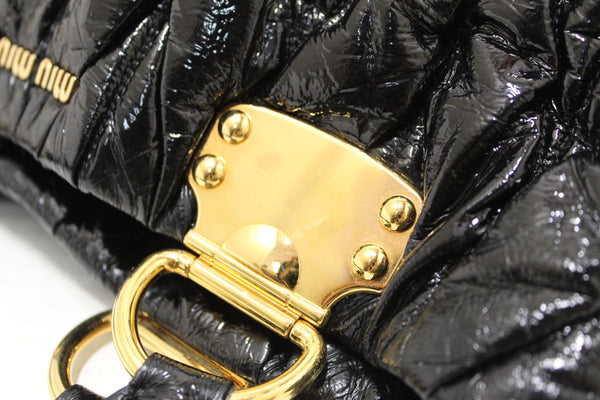 Miu Miu Black Matelasse Distressed Leather Large Tote