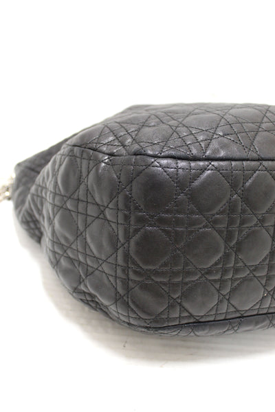 Christian Dior Black Lady Dior Cannage Quilted Lambskin Soft Medium Hobo Bag