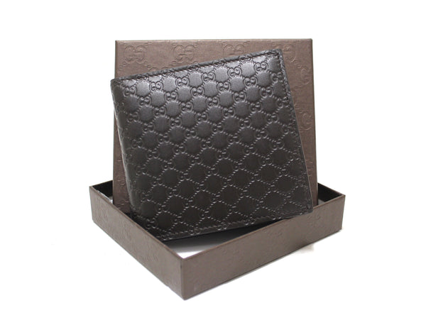 New Gucci Dark Brown Microguccissima Leather Square Bi-fold Men's Wallet 150413