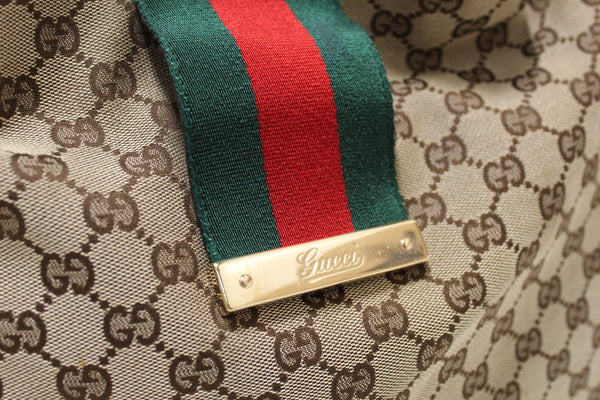 Gucci 棕色 GG 帆布中型 Web Hobo 肩背包