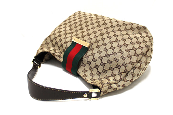 Gucci Brown GG Canvas Medium Web Hobo Shoulder Bag