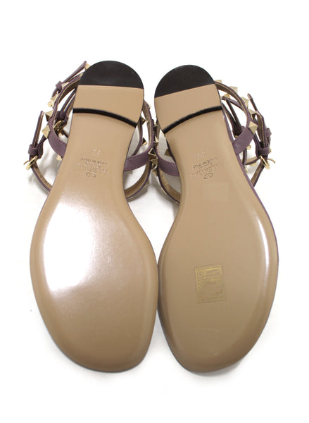New Valentino Purple Leather Rockstud Flip Flop Sandal Shoes Size 36