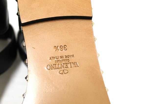 全新 Valentino 黑色皮革厚踝帶鑲釘涼鞋鞋碼 36.5