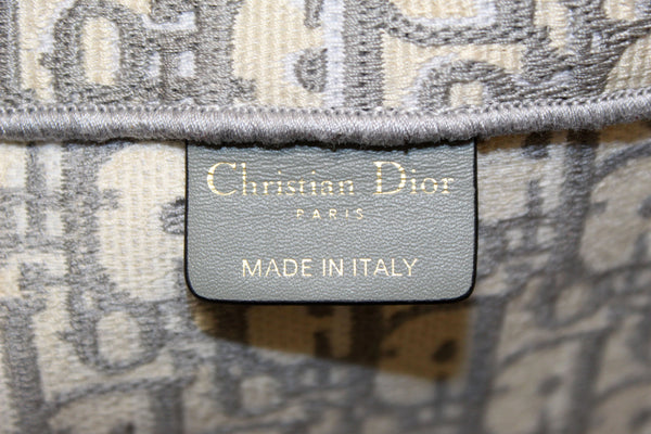 Christian Dior Ecru And Gray Dior Oblique Embroidery Large Dior Book Tote