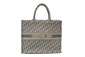 Christian Dior Ecru And Gray Dior Oblique Embroidery Large Dior Book Tote