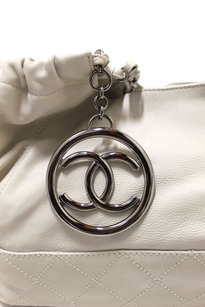 Chanel White Calfskin Leather Coco Cabas Shoulder Tote Bag