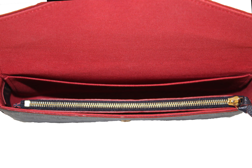 Authentic Louis Vuitton Felicie Pochette Monogram Empreinte Leather Navy  & Red