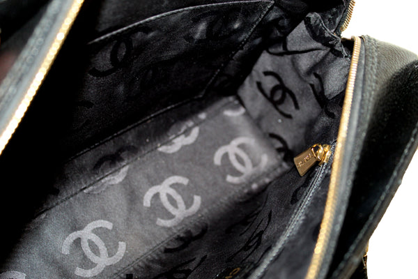 Chanel Black Square Stitch Caviar Leather Shoulder Tote Bag