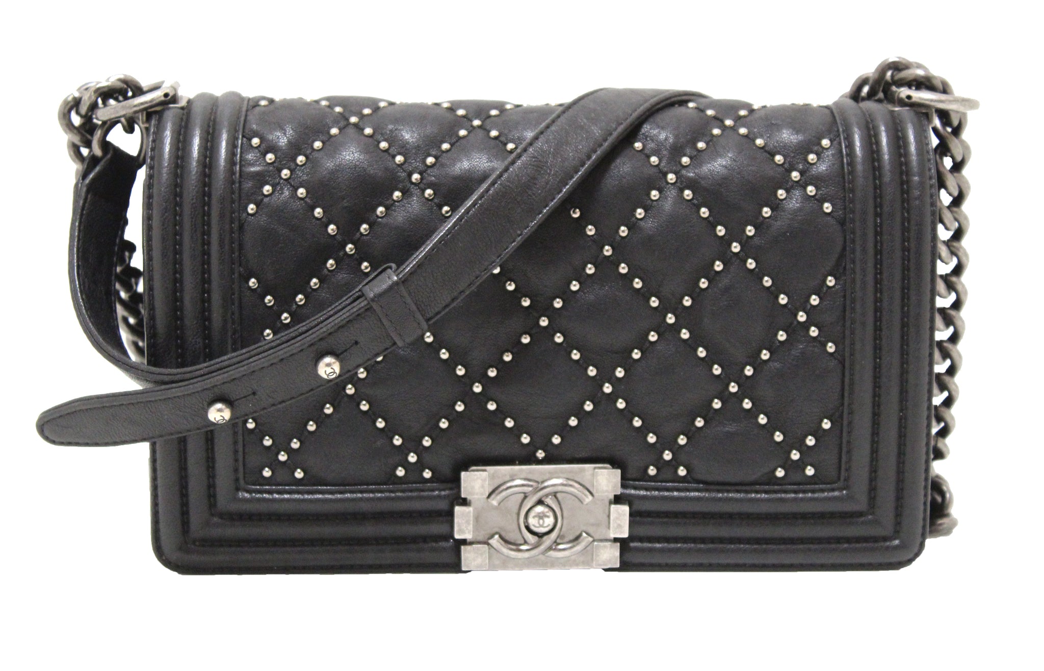 Chanel Studded Black Quilted Distressed Calfskin Old Medium Boy Flap S –  Italy Station
