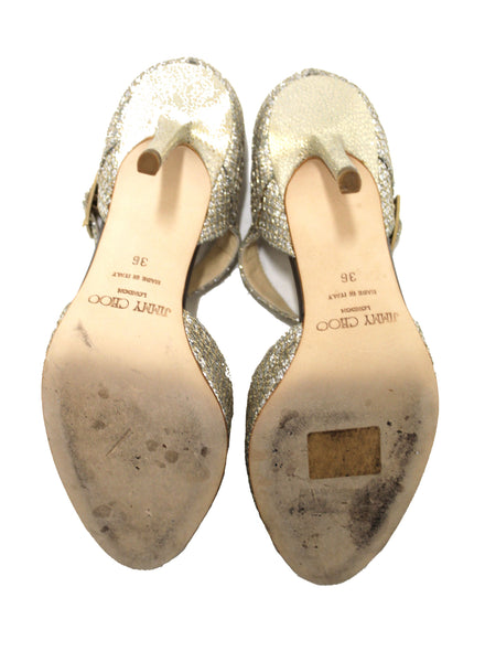 Jimmy Choo Silver Glitter Strap Heel Sandal Size 36