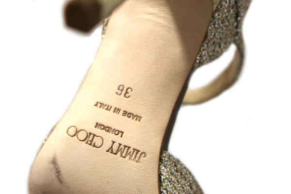 Jimmy Choo Silver Glitter Strap Heel Sandal Size 36