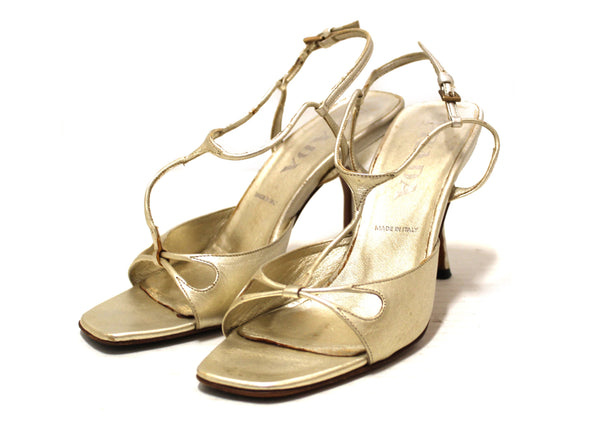 Prada Silver Thin Strap Sandal Heels Size 35.5