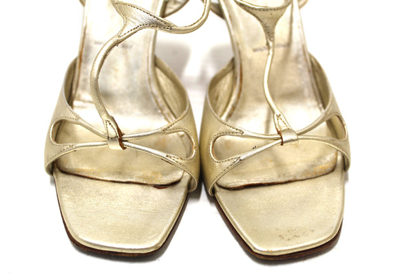 Prada Silver Thin Strap Sandal Heels Size 35.5