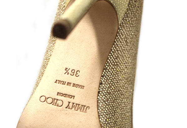 Jimmy Choo 香檳金亮片布料高跟涼鞋尺寸 36.5