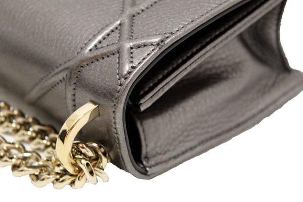 Christian Dior Grey Metallic Calfskin Leather Medium Diorama Flap Bag