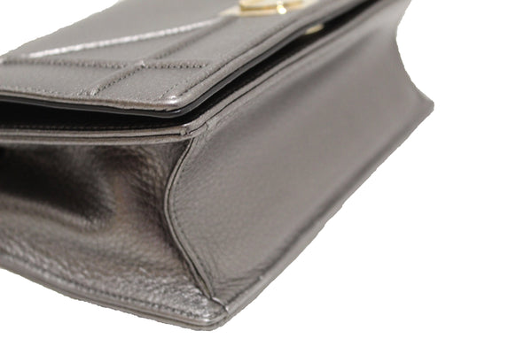 Christian Dior Grey Metallic Calfskin Leather Medium Diorama Flap Bag