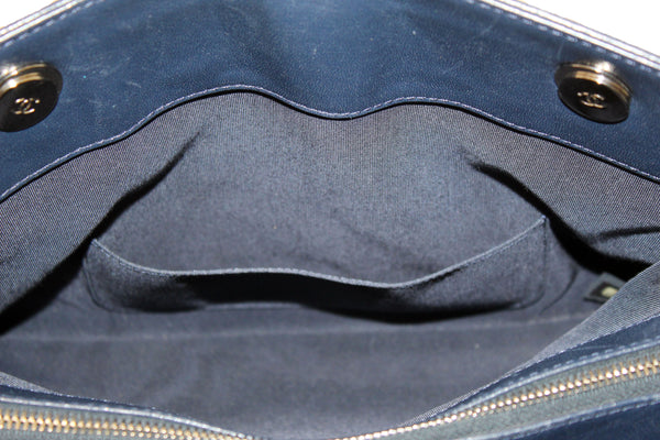Chanel Quilted Blue Lambskin Leather Shopper Shoulder Tote Bag