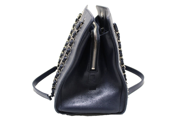Chanel Quilted Blue Lambskin Leather Shopper Shoulder Tote Bag