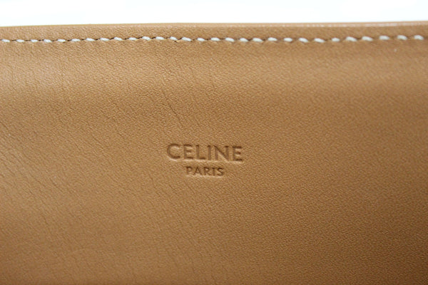 Celine Beige Canvas with Brown Calfskin Logo Print Small Vertical Cabas