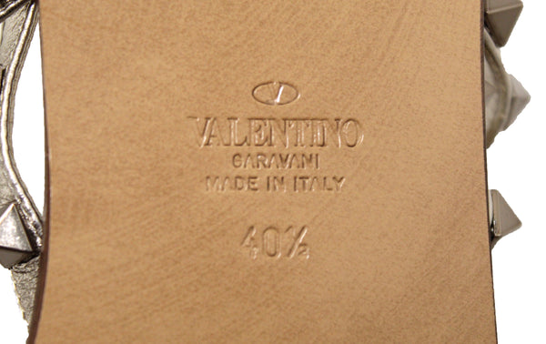 新的Valentino Rockstud金屬Nappa皮革扁平涼鞋40.5