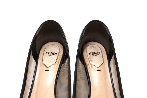 Fendi Black FF Logo Printed Mesh Colibri Pointed Toe Pumps Size 38