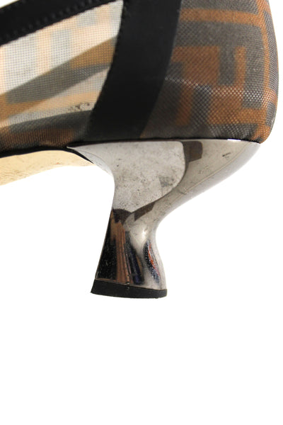 Fendi 黑色 FF 標誌印花網布 Colibri 尖頭高跟鞋 尺寸 38