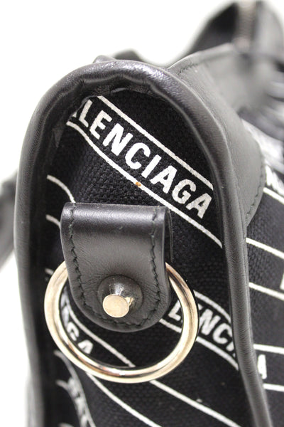 Balenciaga Black Leather and Logo Fabric S City Bag