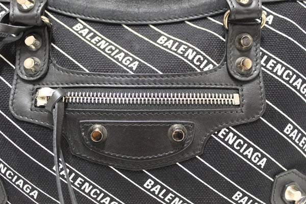 Balenciaga Black Leather and Logo Fabric S City Bag