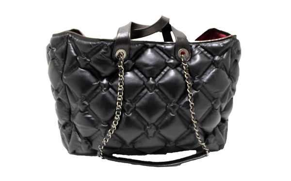 Chanel Black Bubble Quilted Lambskin Leather Large Tote
