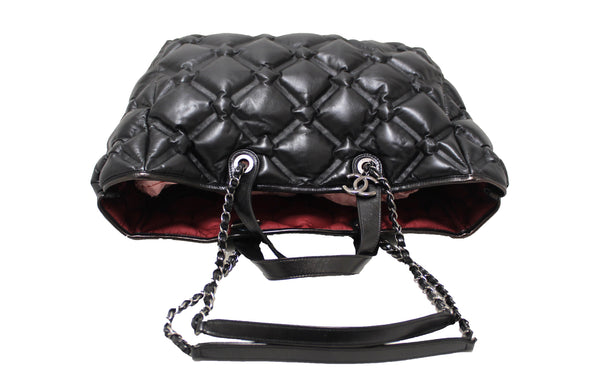 Chanel Black Bubble Quilted Lambskin Leather Large Tote