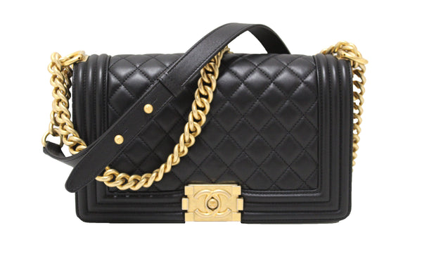Chanel Black Quilted Lambskin Leather Medium Boy Shoulder Bag