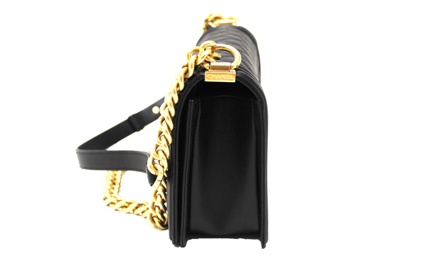 Chanel Black Quilted Lambskin Leather Medium Boy Shoulder Bag