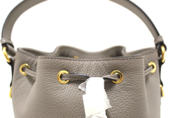 NEW  Prada Grey Calf Leather Drawstring Bucket Messenger Bag