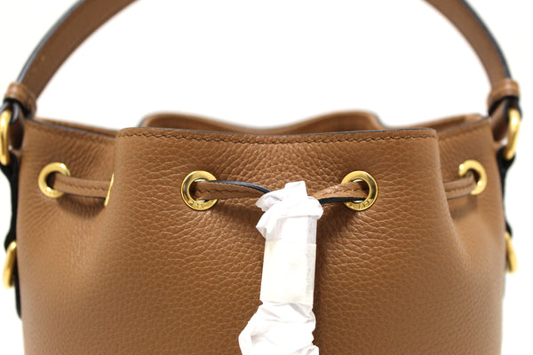 NEW  Prada Brown Calf Leather Drawstring Bucket Messenger Bag
