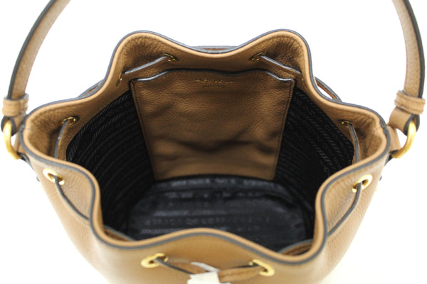 NEW  Prada Brown Calf Leather Drawstring Bucket Messenger Bag