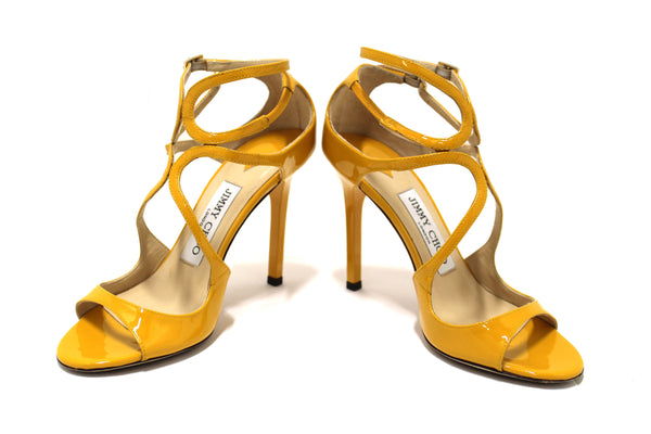 Jimmy Choo Yellow Patent Strap Heel Sandal Size 35.5